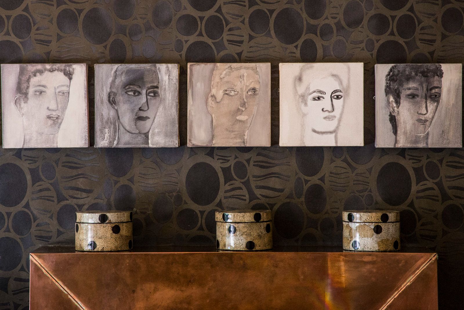 Face drawings wall art at luxury hotel Kensington Place in Cape Town South Africa