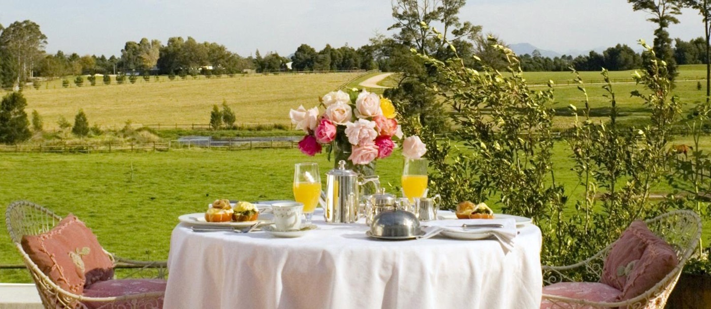 Breakfast on the terrace at Kurland in South Africa