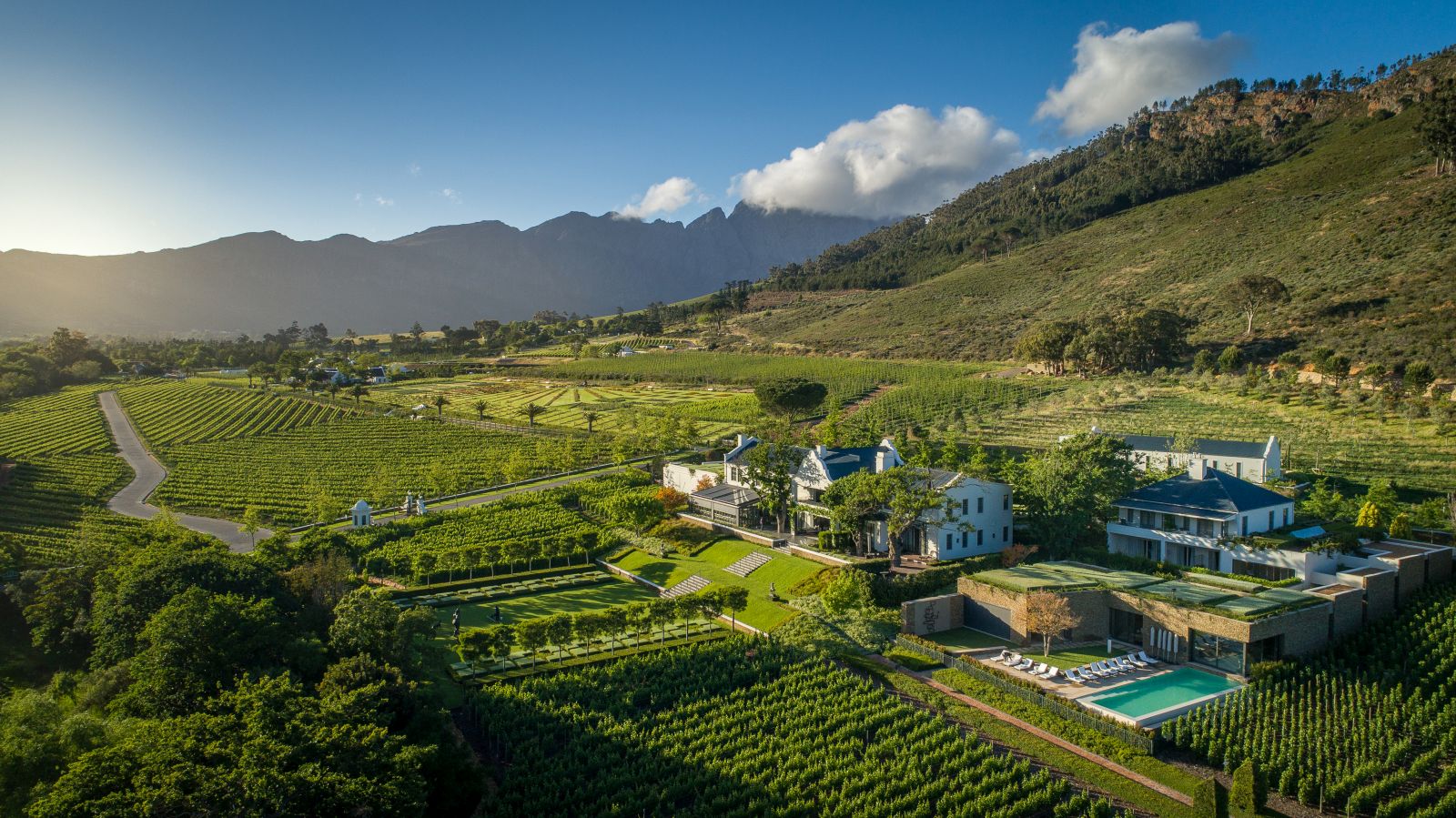 Manor House aerial view at Leeu Estates in South Africa 