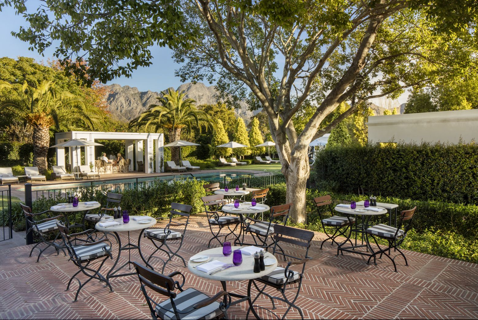 Conservatory terrace dining area at Leeu House in South Africa