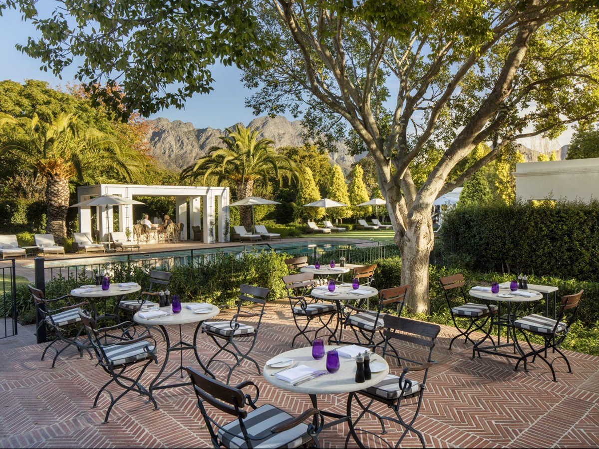 Conservatory terrace dining area at Leeu House in South Africa