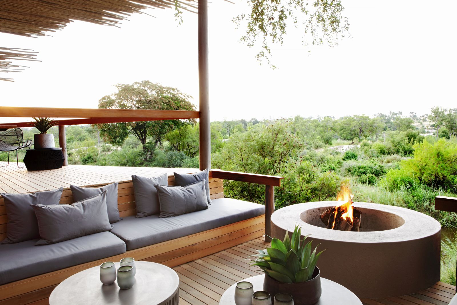 Deck with campfire at Londolozi Granite Suites in South Africa