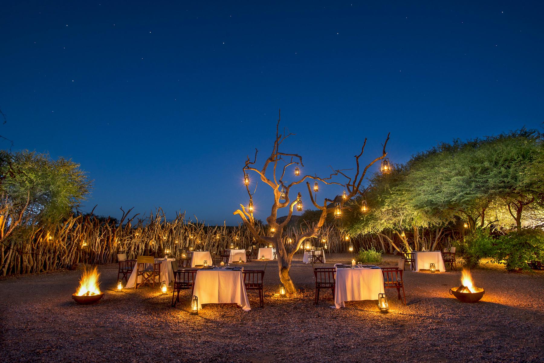 Evening dinner set up at Marataba Lodge in South Africa