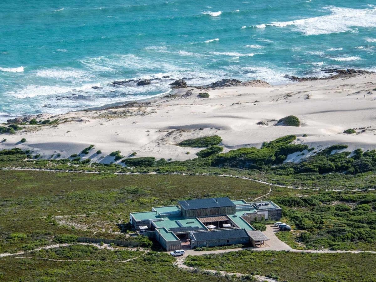 Aerial view of the beach at Morukuru Beach Lodge in the De Hoop Nature Reserve