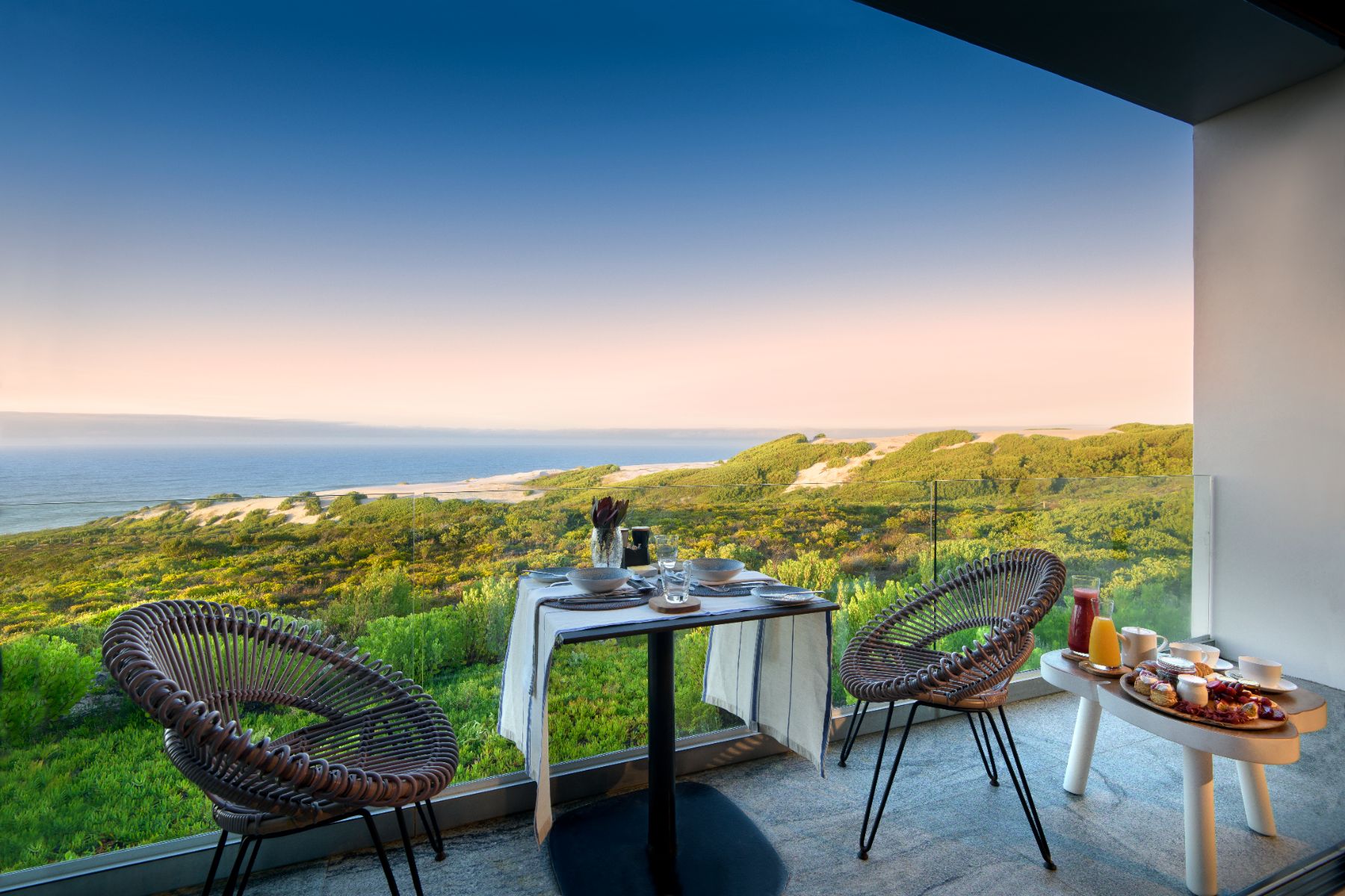 Views from a private balcony at Morukuru Beach Lodge in the De Hoop Nature Reserve