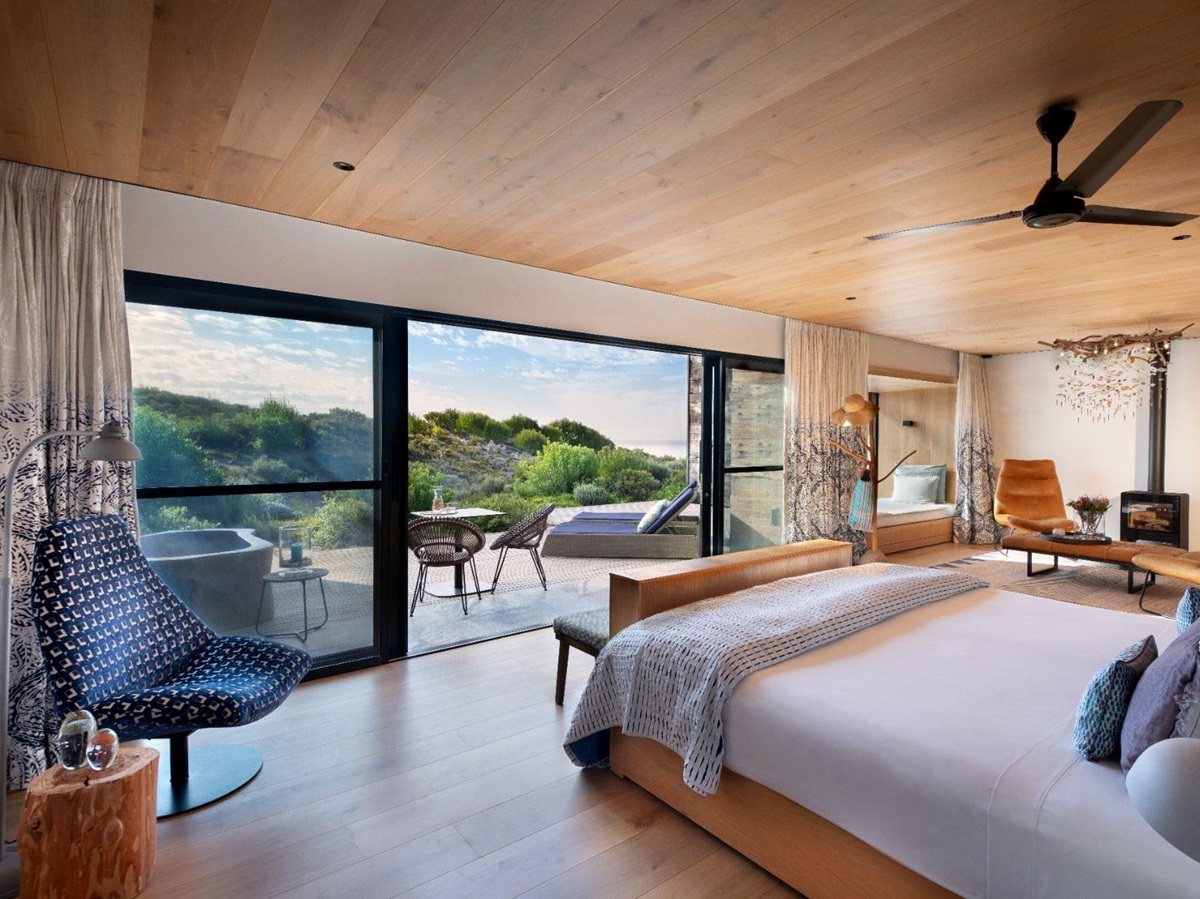 Honeymoon suite bedroom at Morukuru Beach Lodge in the De Hoop Nature Reserve