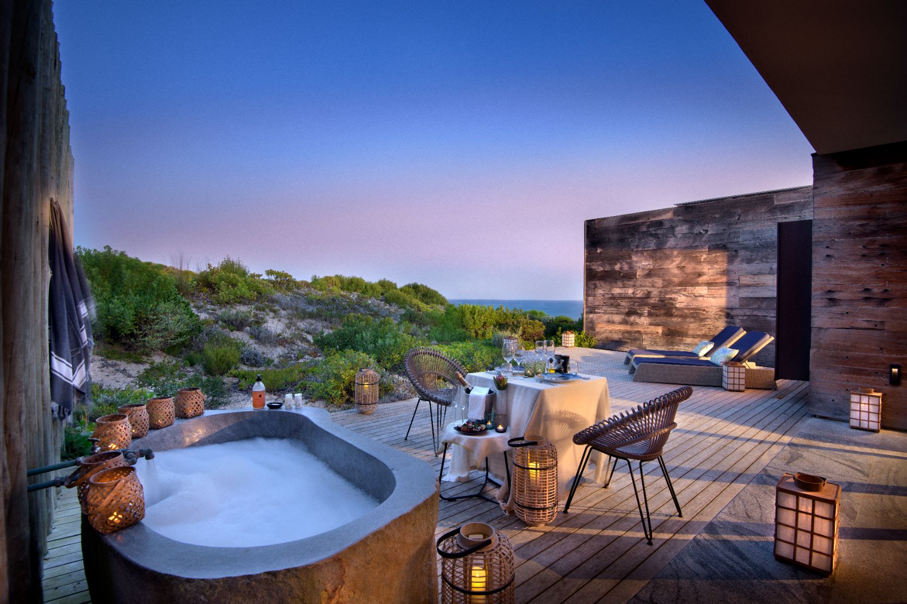 Honeymoon suite deck at Morukuru Beach Lodge in the De Hoop Nature Reserve