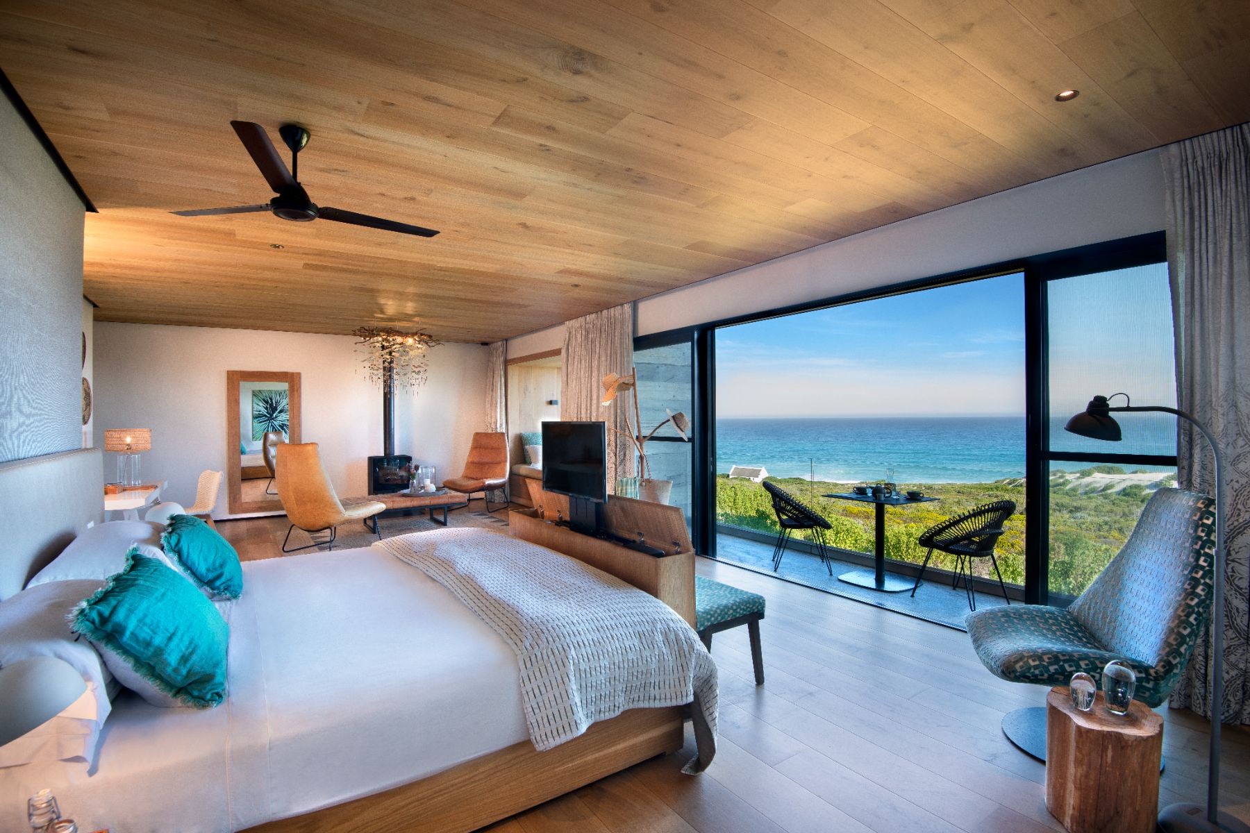 Ocean view suite bedroom at Morukuru Beach Lodge in the De Hoop Nature Reserve
