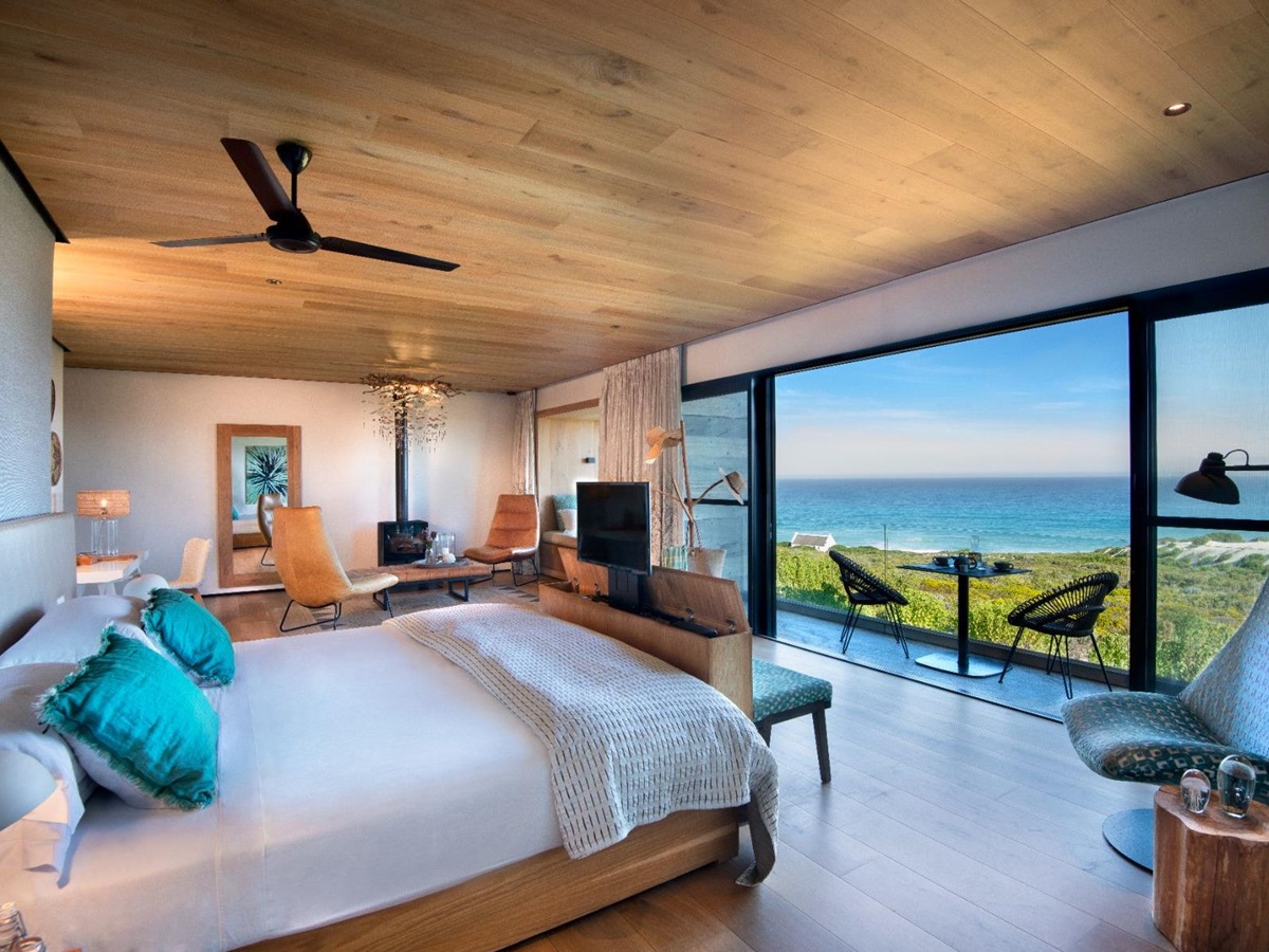 Ocean view suite bedroom at Morukuru Beach Lodge in the De Hoop Nature Reserve