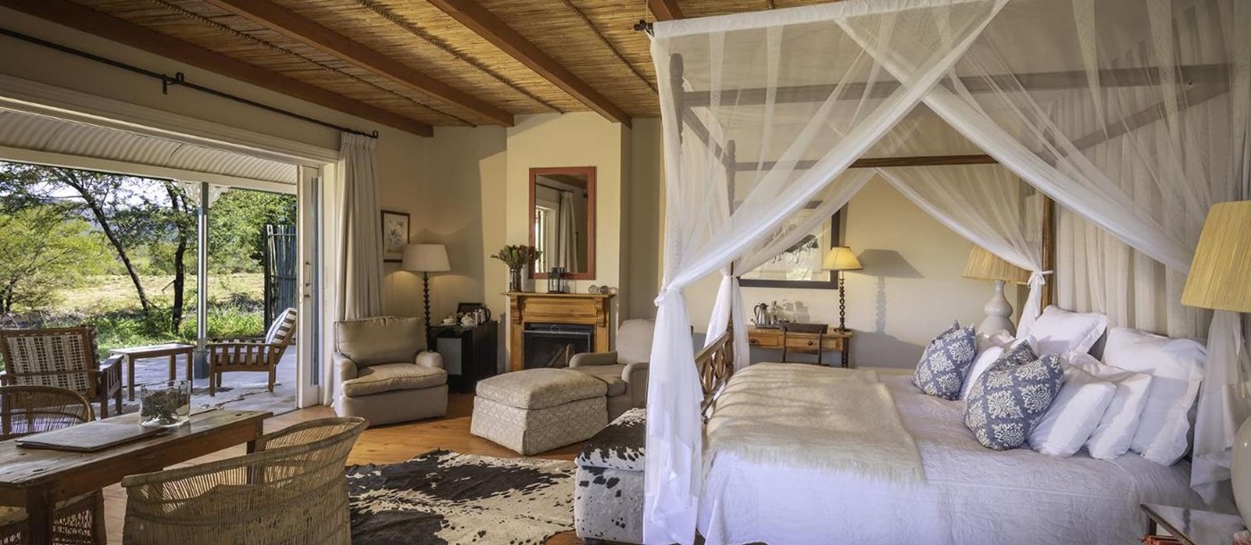 Interior of a suite at luxury safari lodge, Samara Karoo in South Africa.
