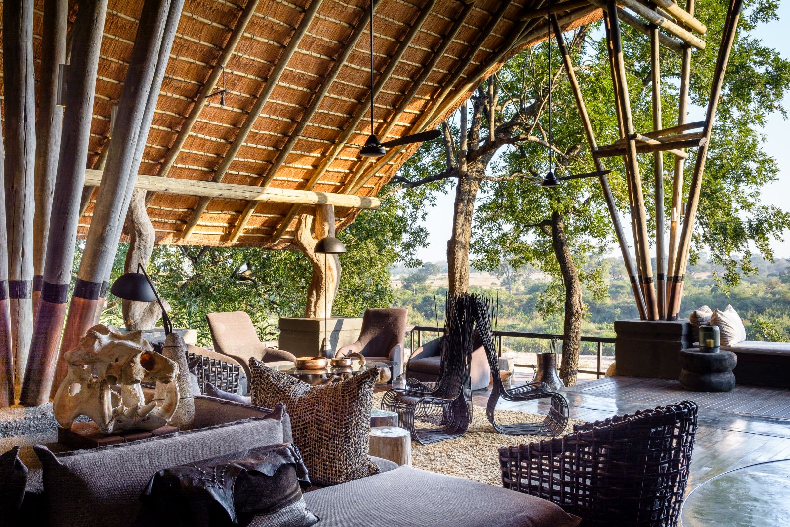 Outdoor sitting area at Singita Boulders Lodge in South Africa