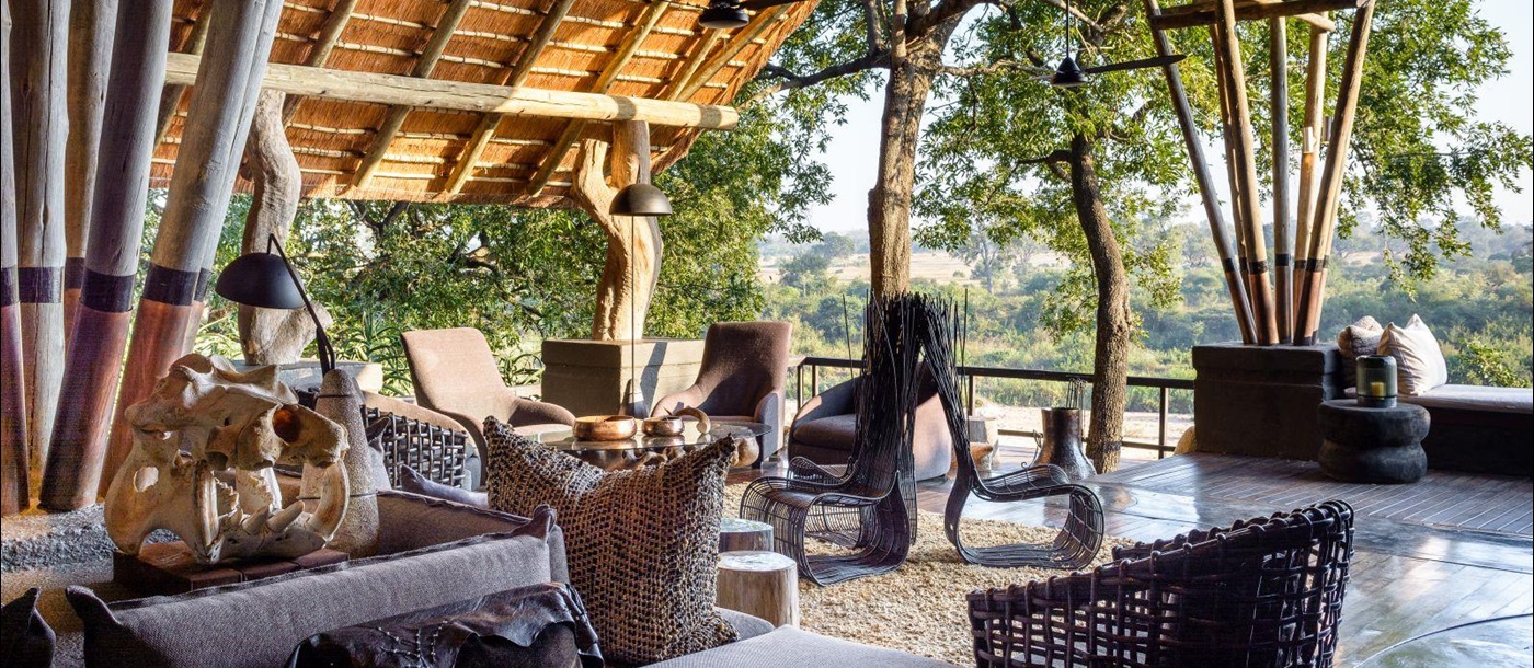 Outdoor sitting area at Singita Boulders Lodge in South Africa