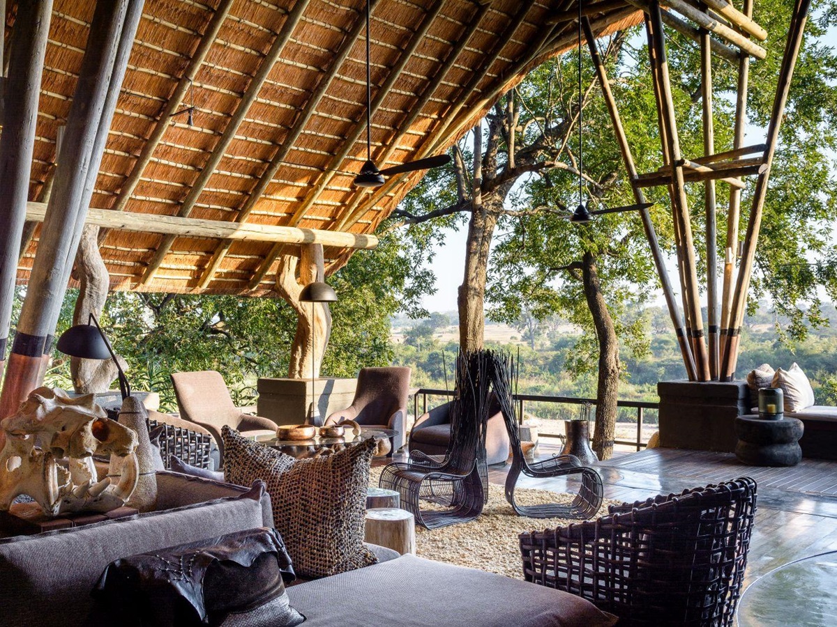 Outdoor sitting area at Singita Boulders Lodge in South Africa