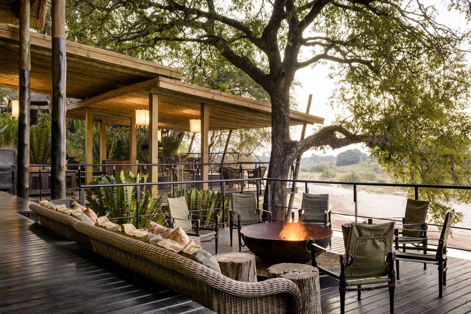Deck with campfire at Singita Ebony Lodge in South Africa