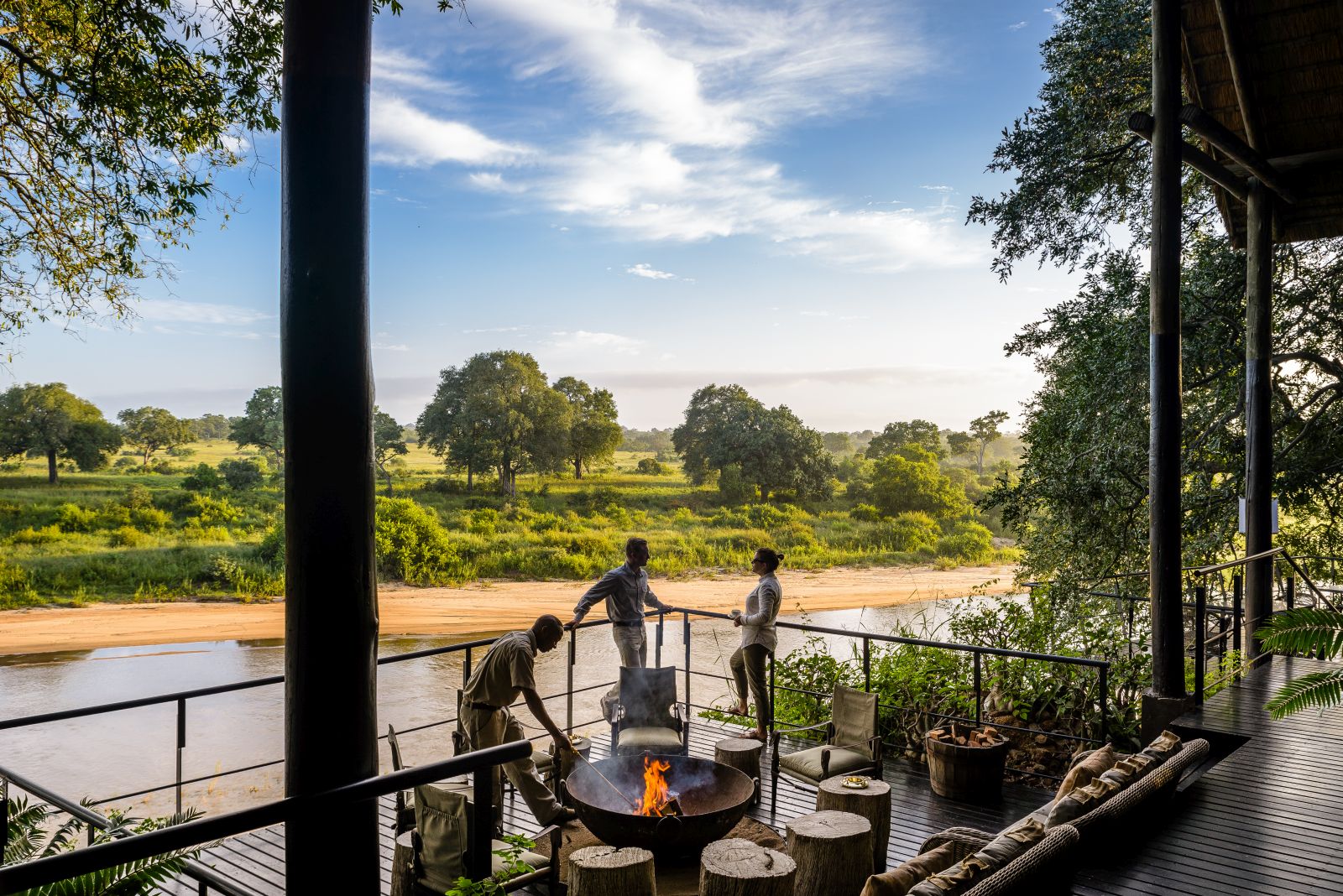 View from deck over the river at Singita Ebony Lodge in South Africa