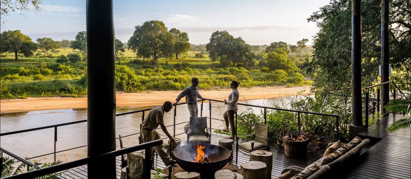 View from deck over the river at Singita Ebony Lodge in South Africa