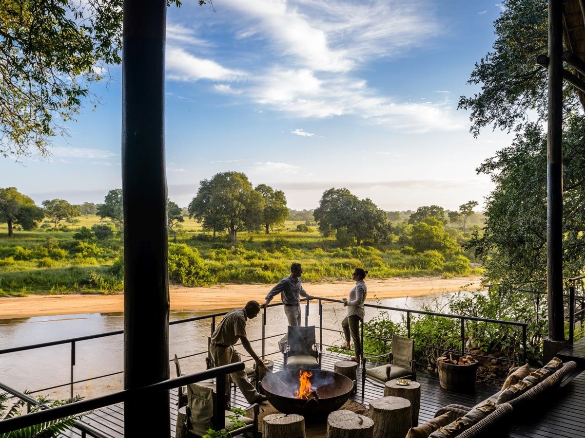 View from deck over the river at Singita Ebony Lodge in South Africa