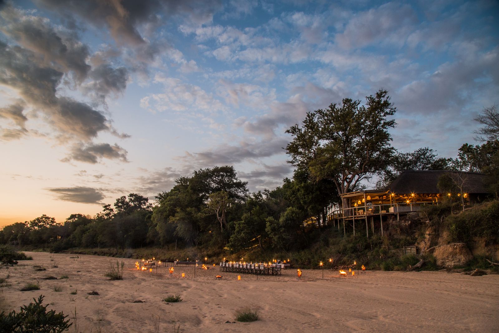 Dinner on the riverbed at Tanda Tula Safari Camp in South Africa 