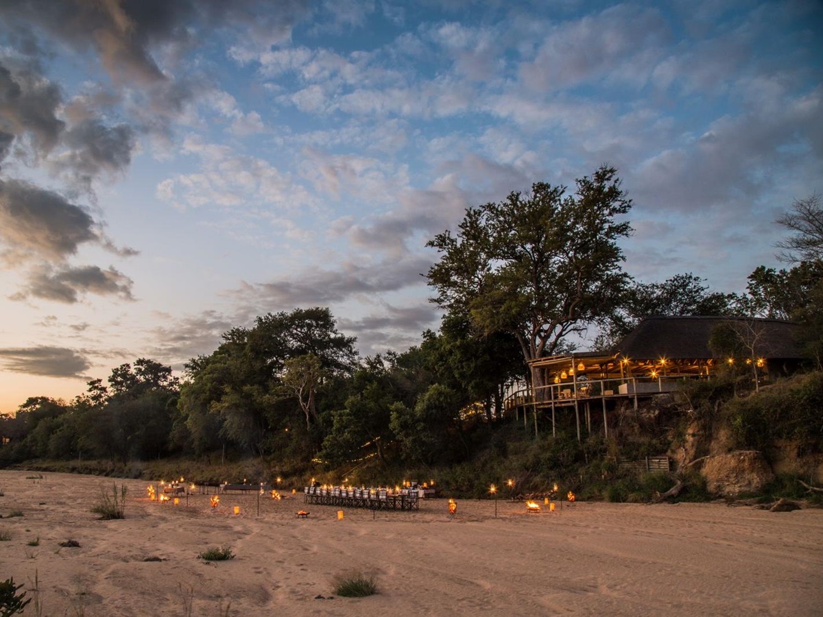 Dinner on the riverbed at Tanda Tula Safari Camp in South Africa