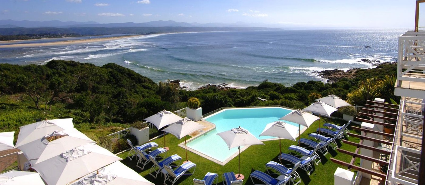 View of the sea and pool at The Plettenberg in South Africa