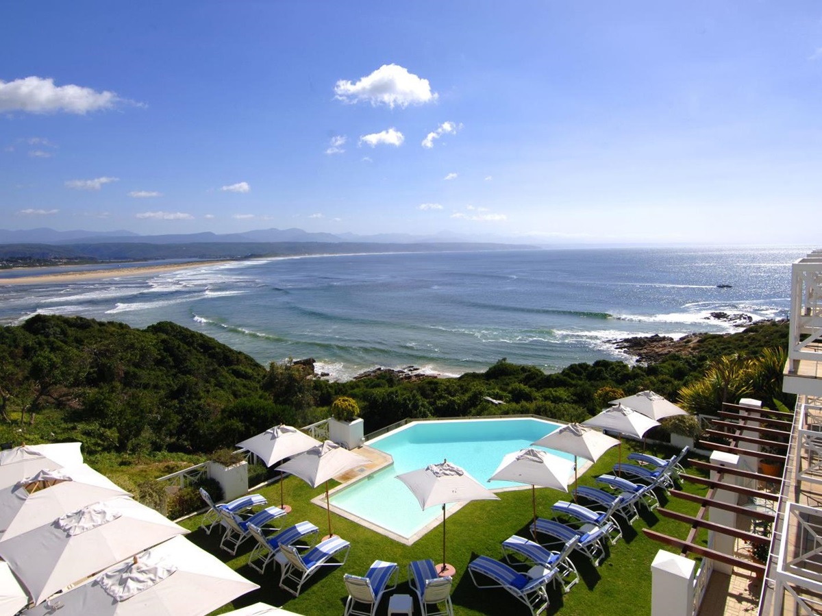 View of the sea and pool at The Plettenberg in South Africa