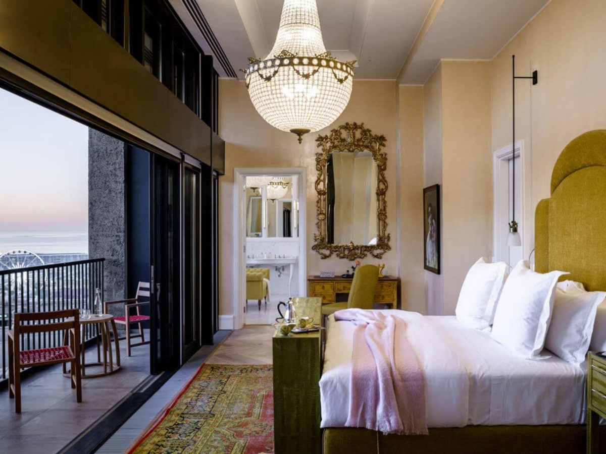 Bedroom of the penthouse guest room at The Silo Hotel in Cape Town