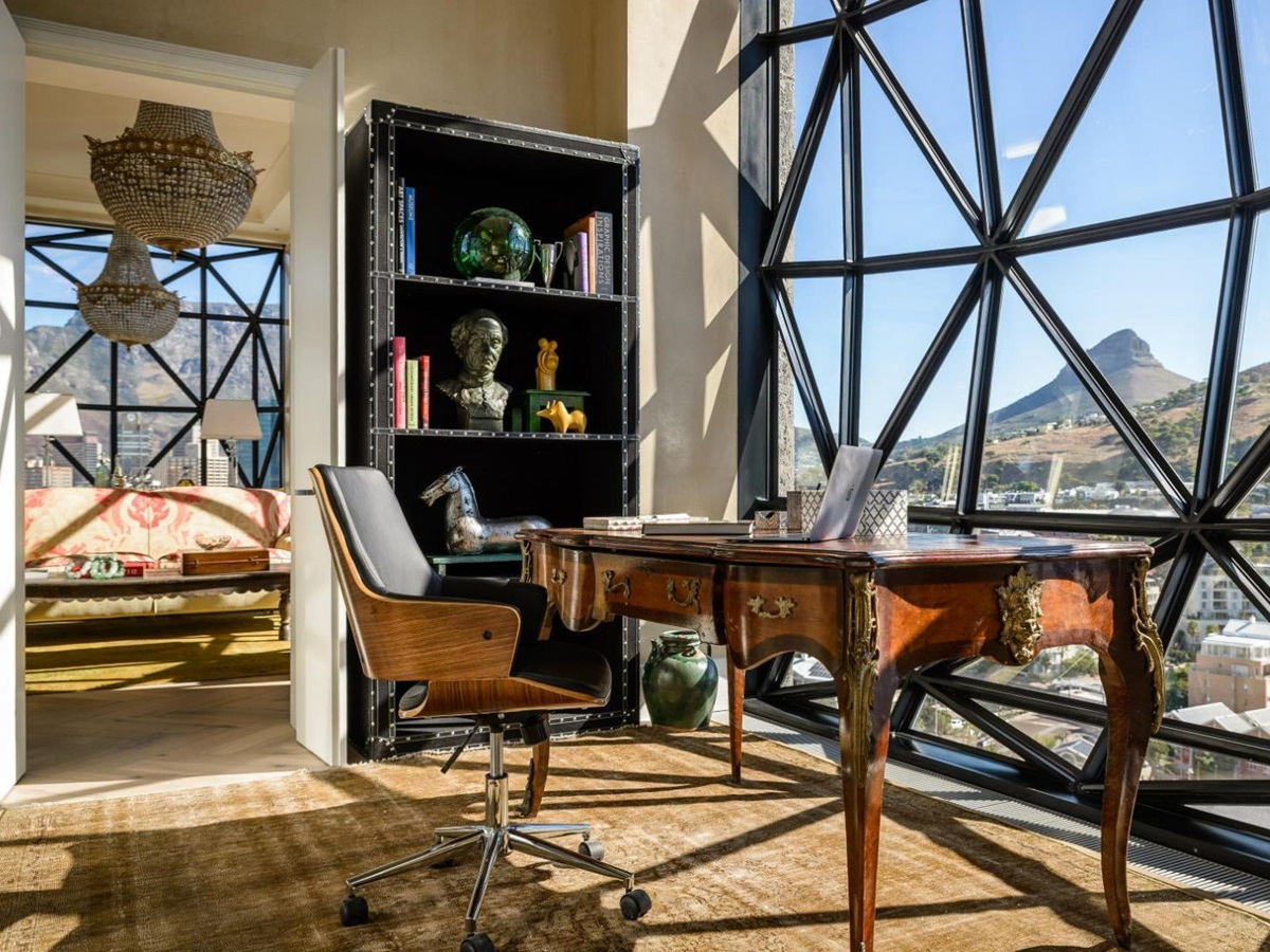 Study in the penthouse guest suite at The Silo Hotel in Cape Town