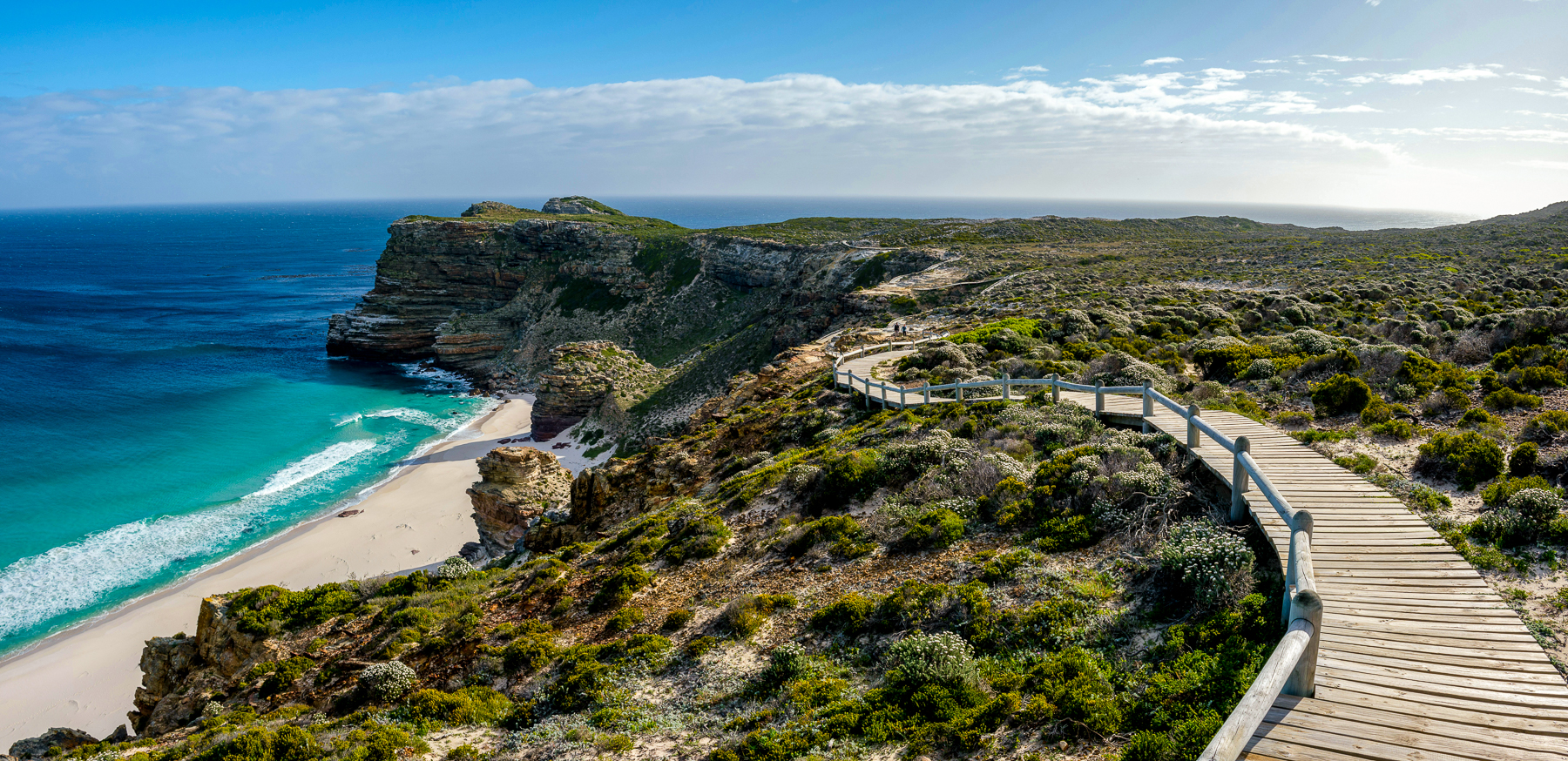 A walkway along the coastline at Cape Point in South Africa