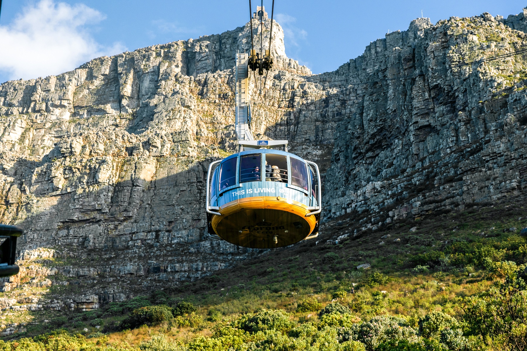 A cable car operating at Table Mountain in South Africa
