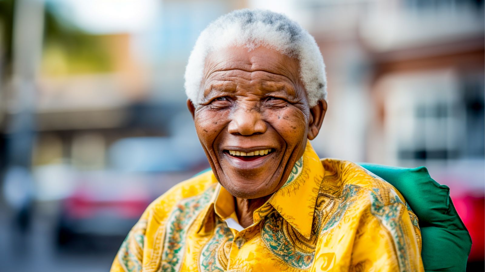 A photograph of Nelson Mandela smiling