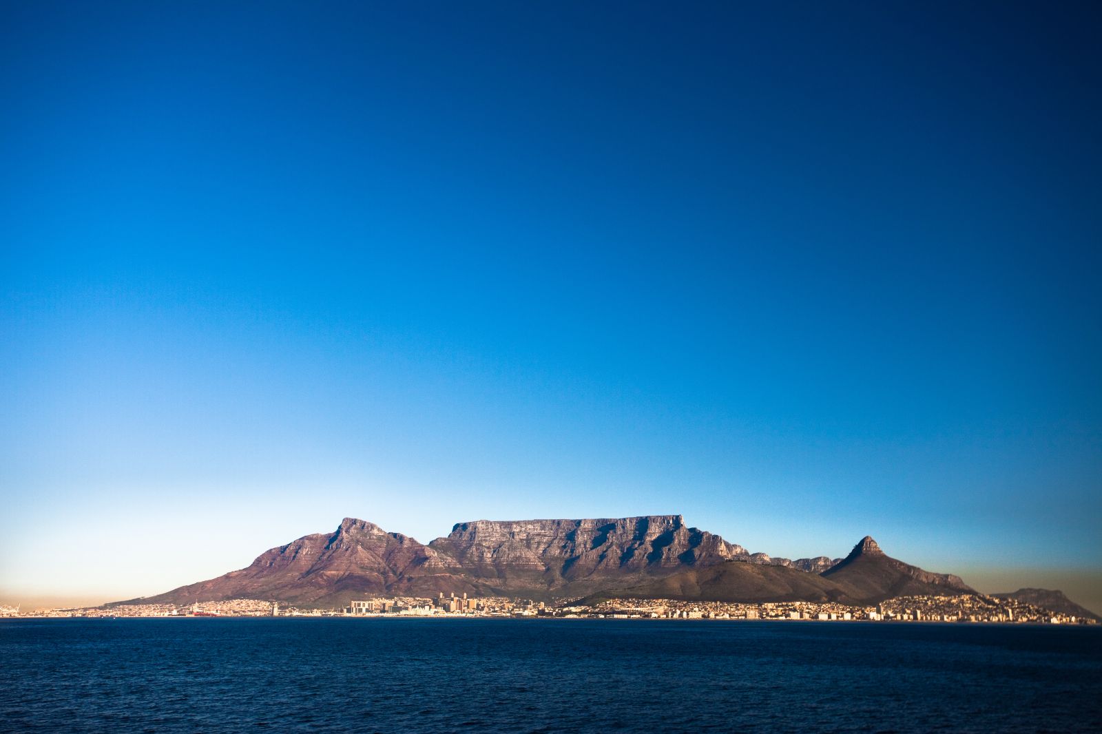 View across the bay over Cape Town and Table Mountain in South Africa