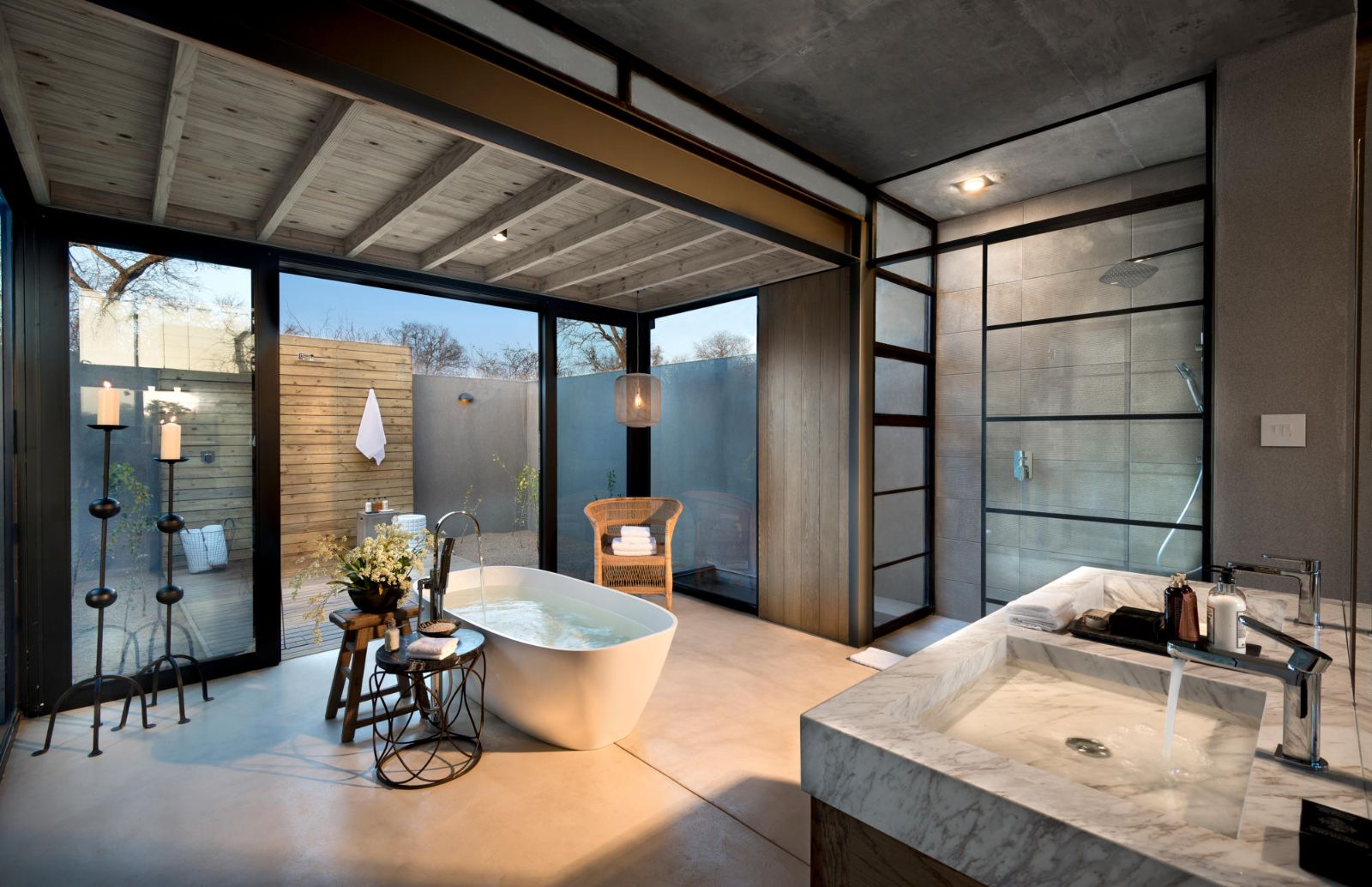 Guest bathroom at Fish Eagle Villa at Lion Sands in Kruger National Park in South Africa