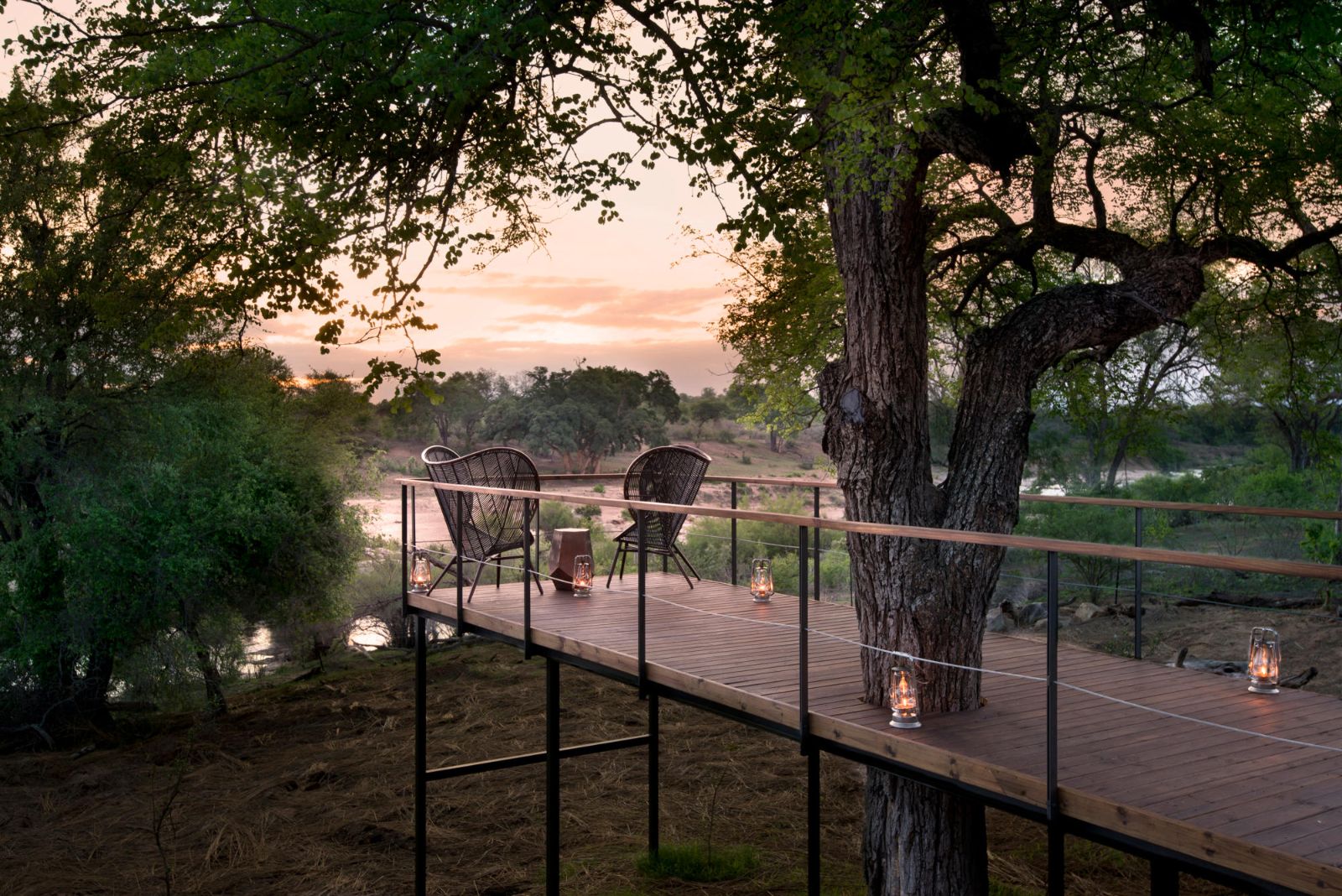 Deck seating at Fish Eagle Villa at Lion Sands in Kruger National Park in South Africa