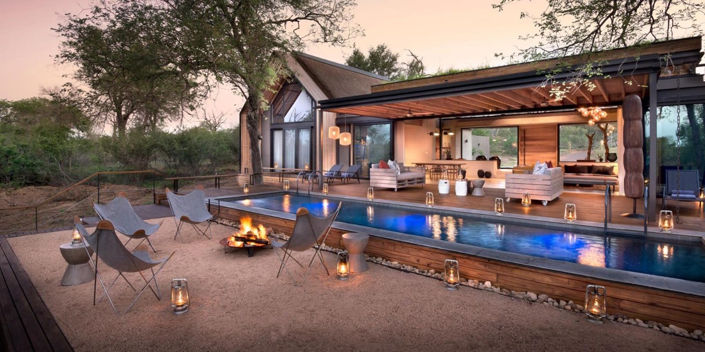 Exterior view of Fish Eagle Villa at Lion Sands in the Kruger National Park in South Africa