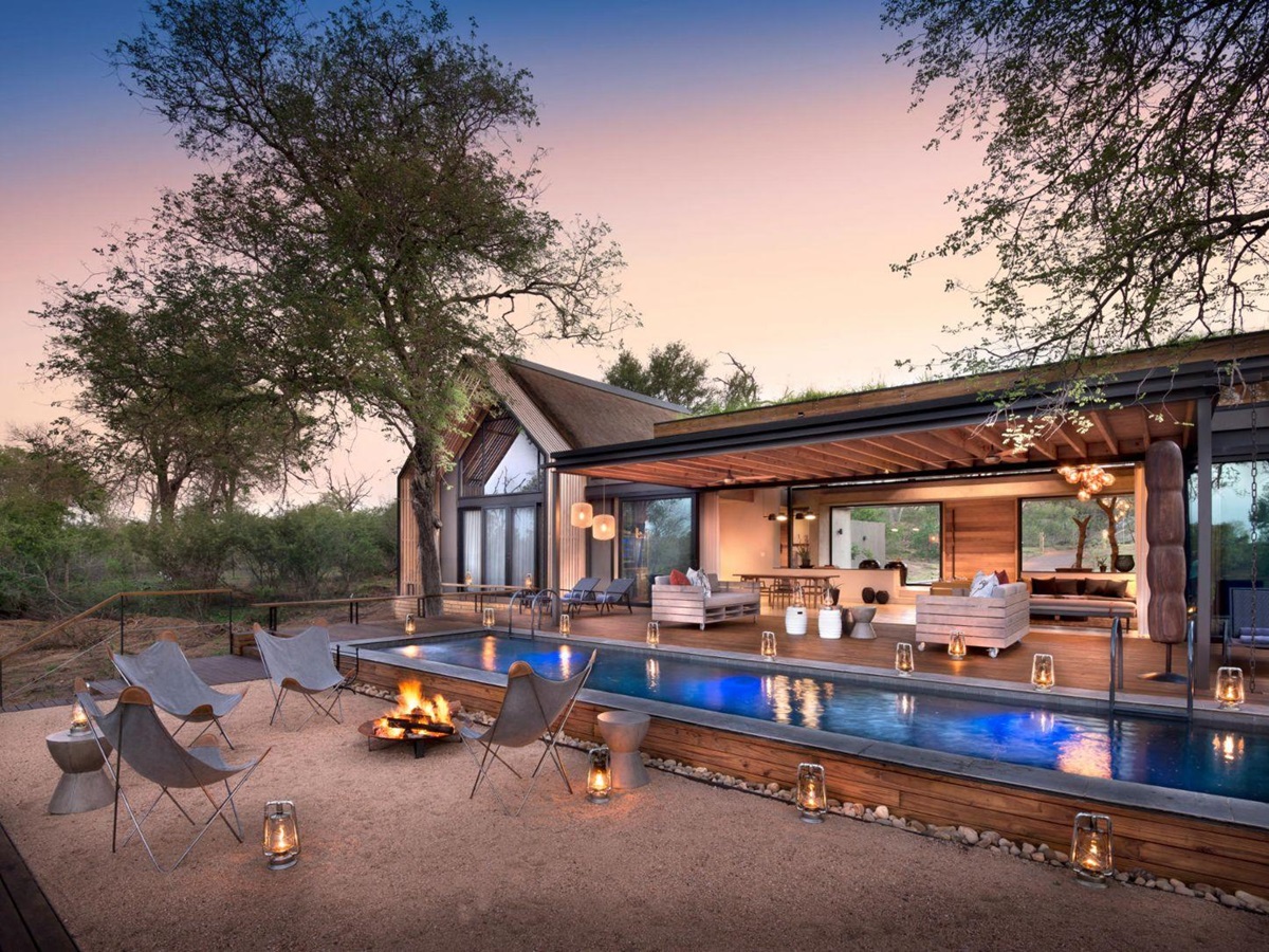 Exterior view of Fish Eagle Villa at Lion Sands in the Kruger National Park in South Africa