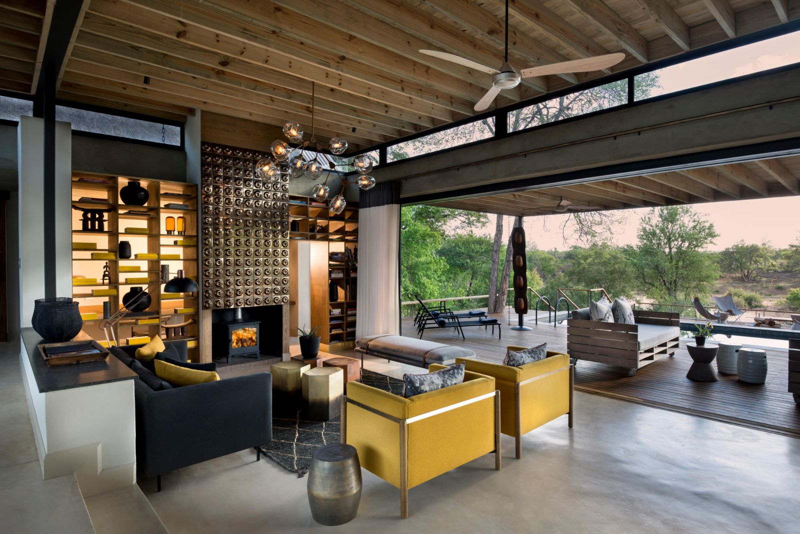 Lounge area at Fish Eagle Villa at Lion sands in the Kruger National Park in South Africa