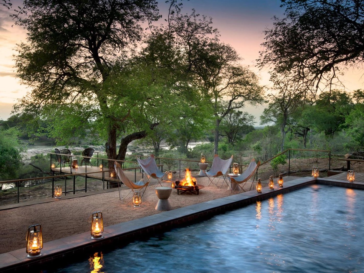 Poolside at Fish Eagle Villa at Lion Sands in the Krueger National Park in South Africa
