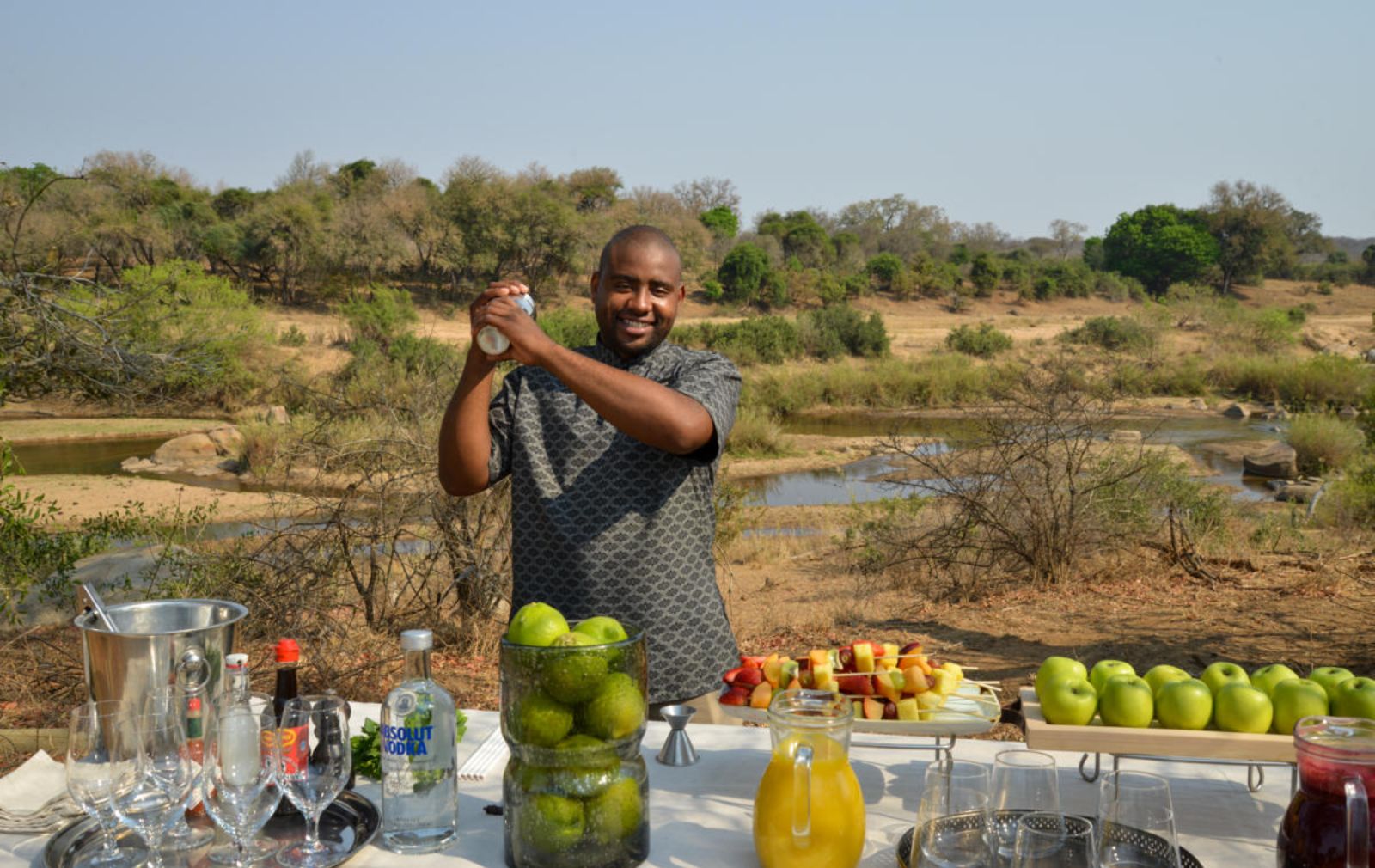 Drinks served on safari at Fish Eagle Villa at Lion Sands in the Kruger National Park in South Africa