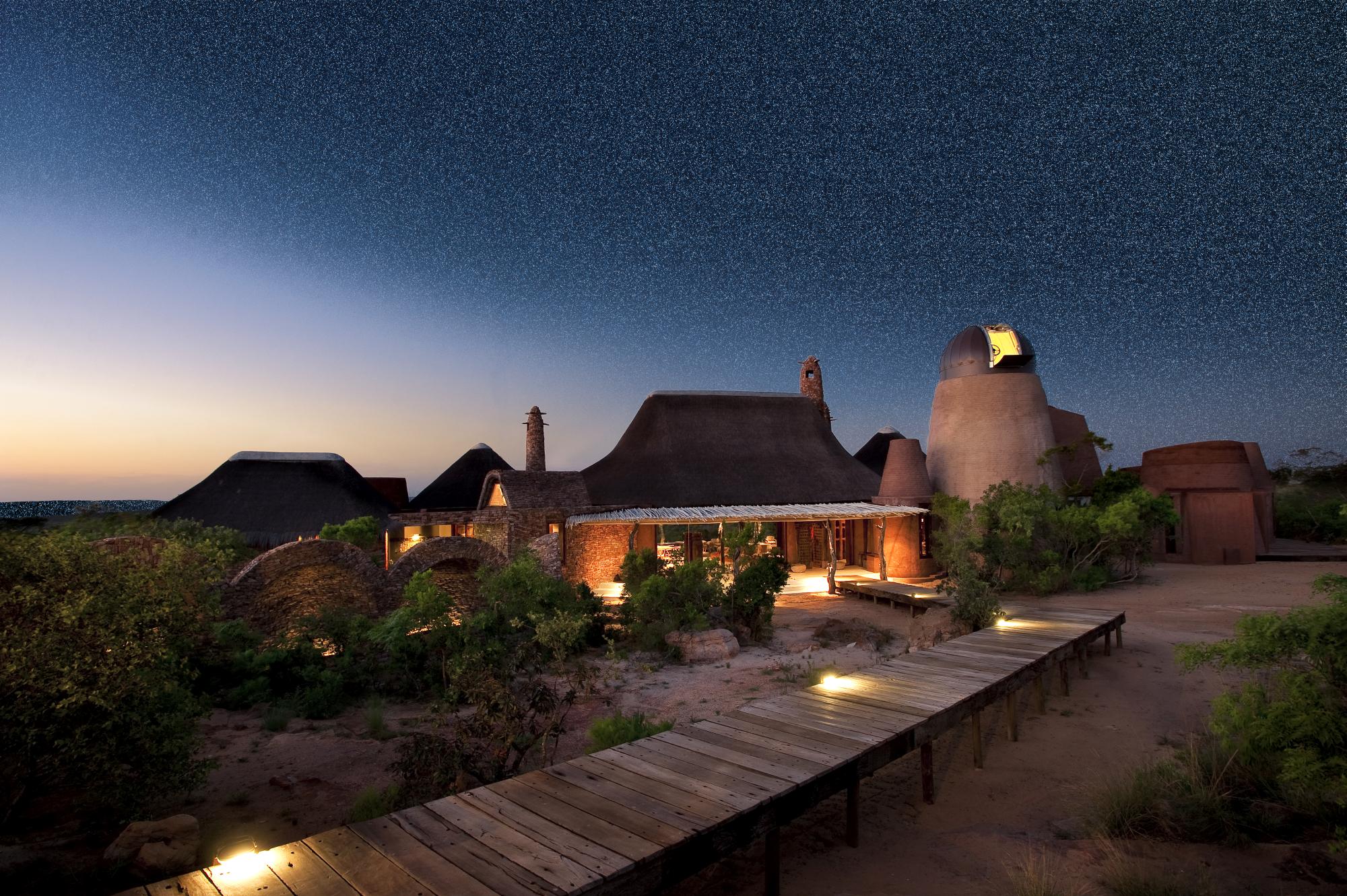 Exteriors at night of Leobo the Observatory, South Africa