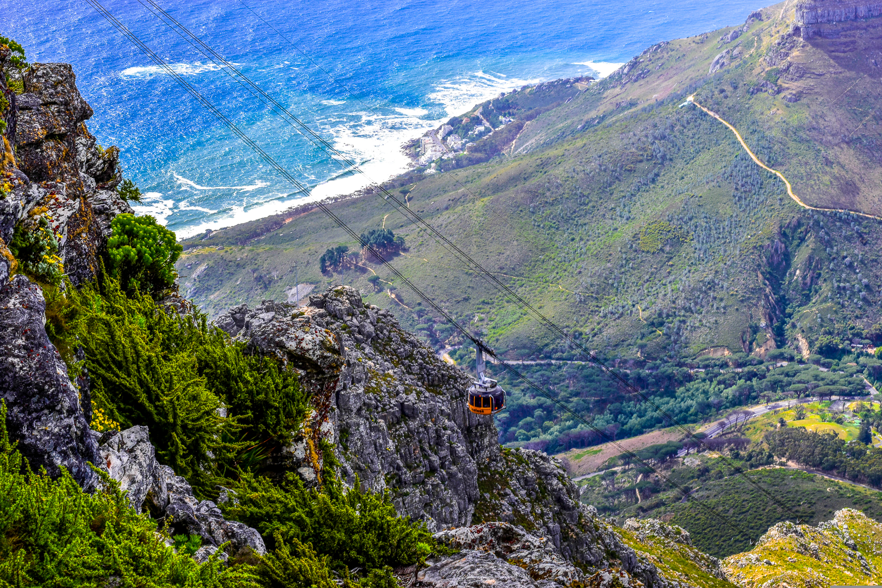 A cable car from Table Mountain in Cape Town