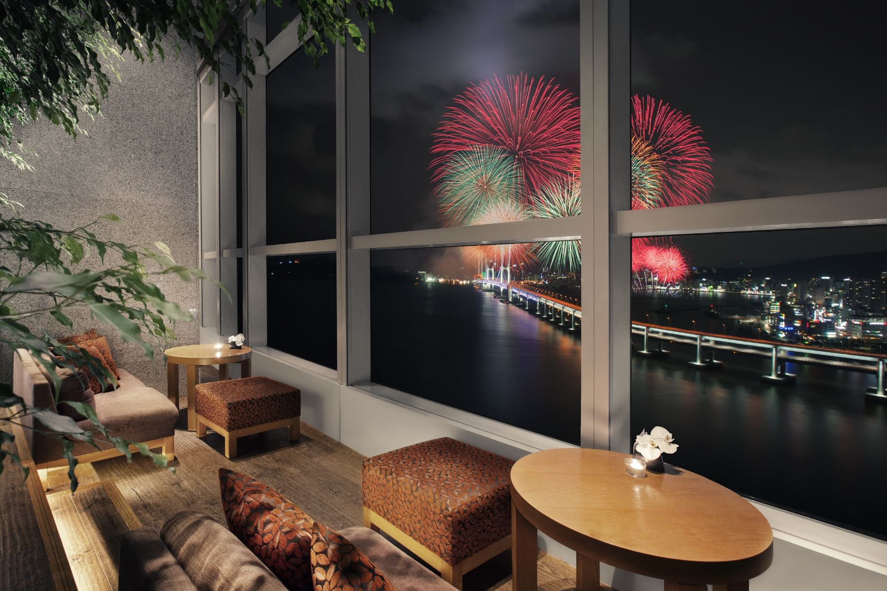 Fireworks viewed from lounge at Park Hyatt Busan