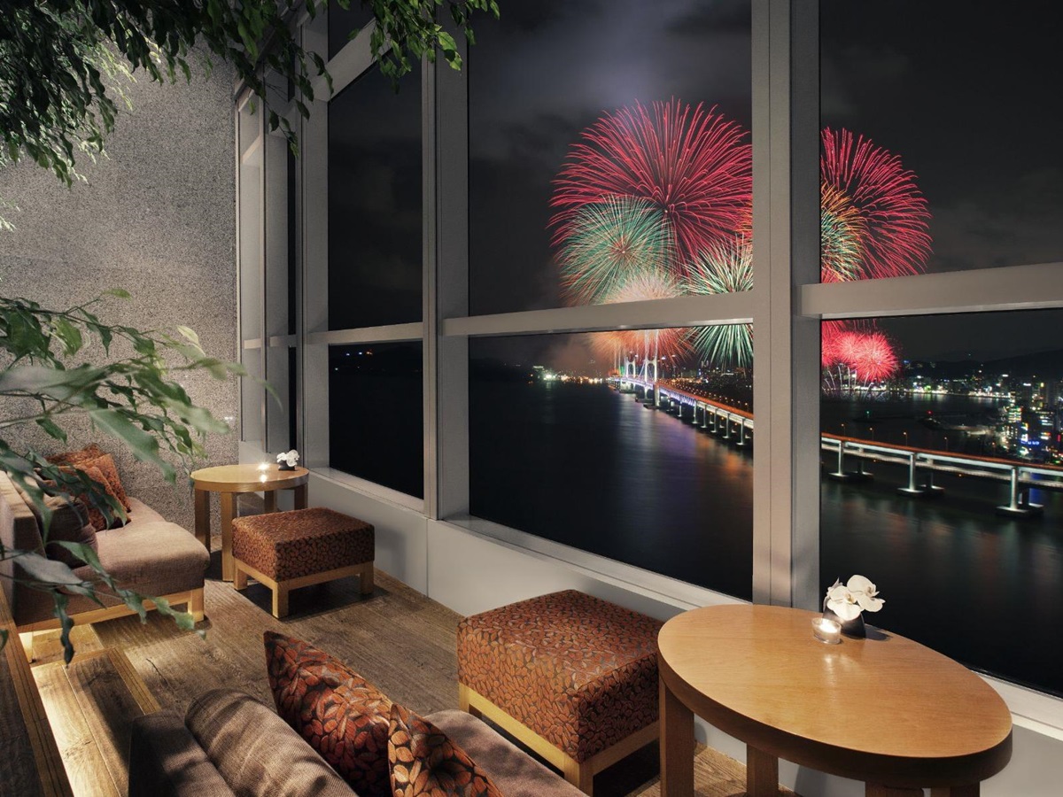 Fireworks viewed from lounge at Park Hyatt Busan