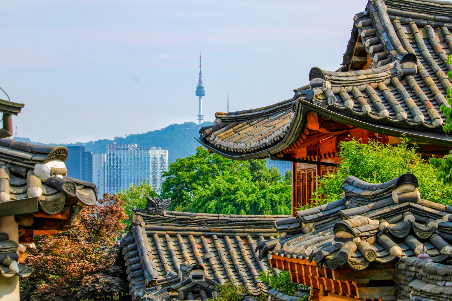 Traditional roofing on the buildings of Bukchon Hanok in Seoul