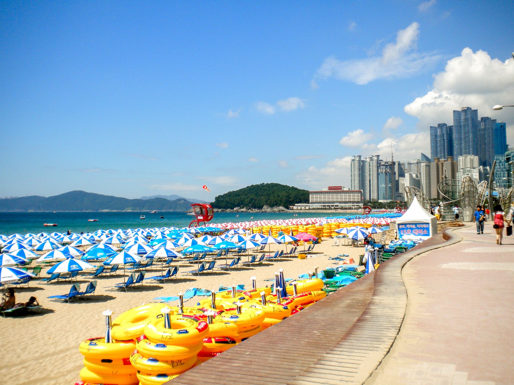 Floats and loungers on Haeundae Beach in Busan