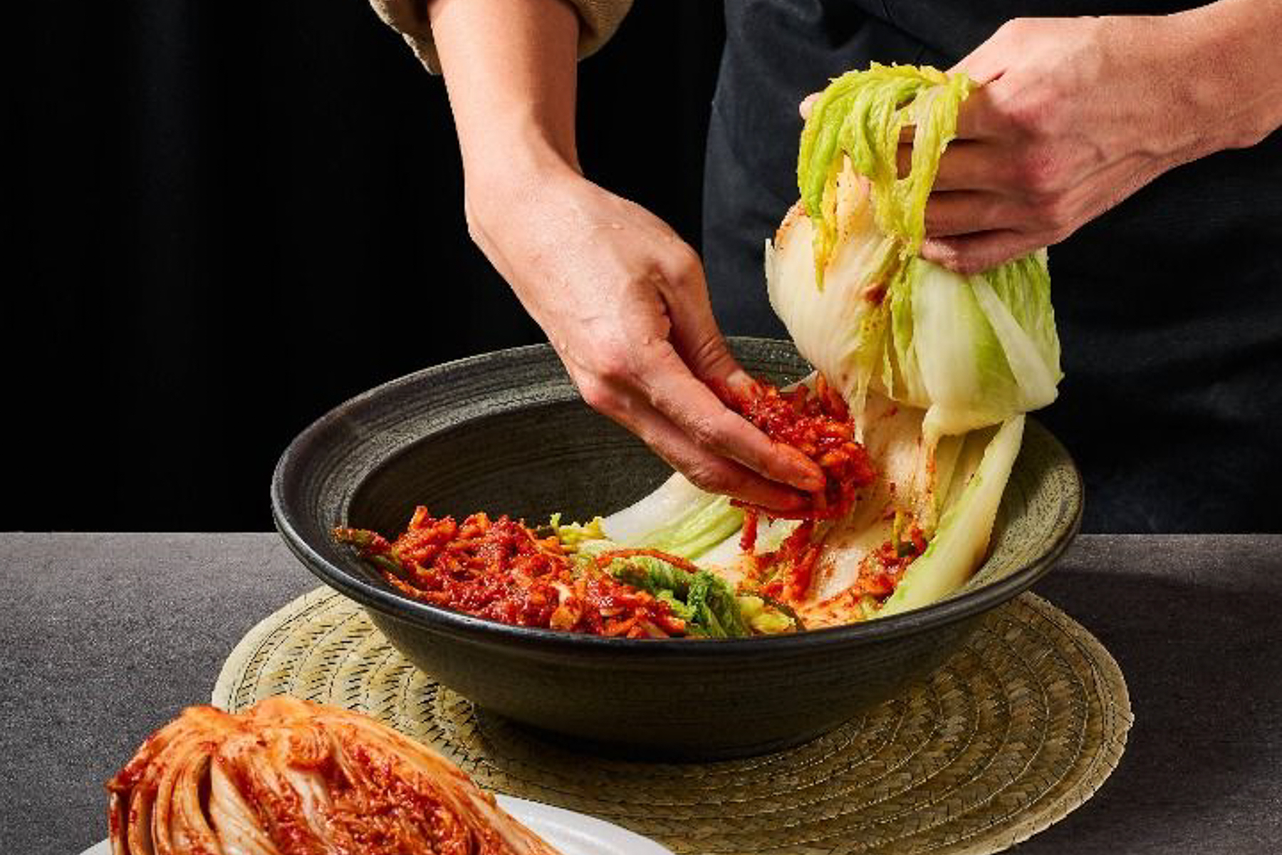 Kimchi being prepared as part of a South Korean cooking class