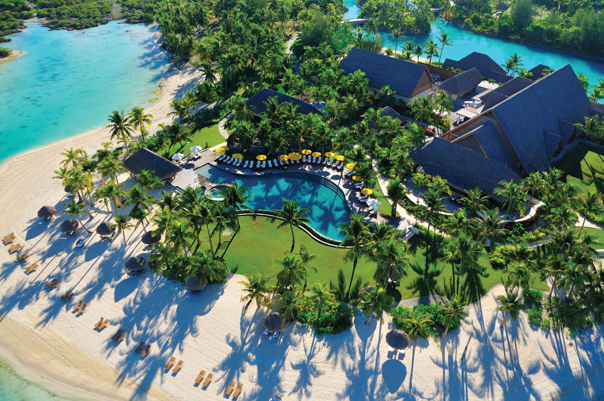 An aerial view of Four Seasons Bora Bora