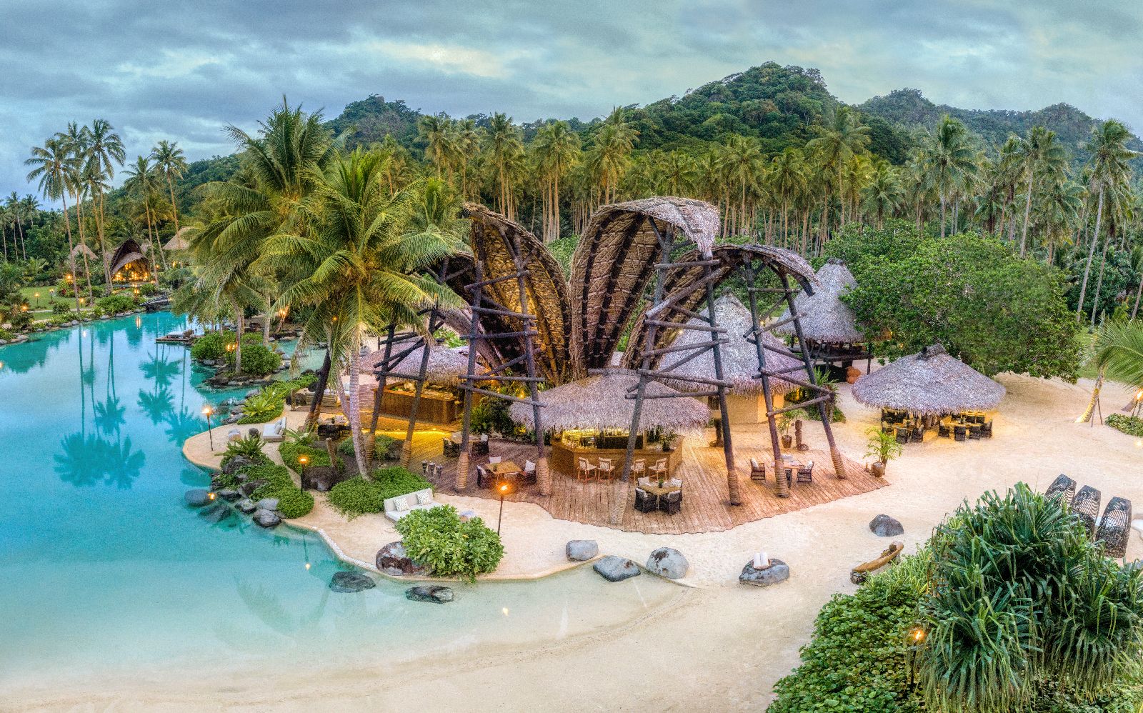 Aerial view of the beach bar at COMO Laucala Fiji