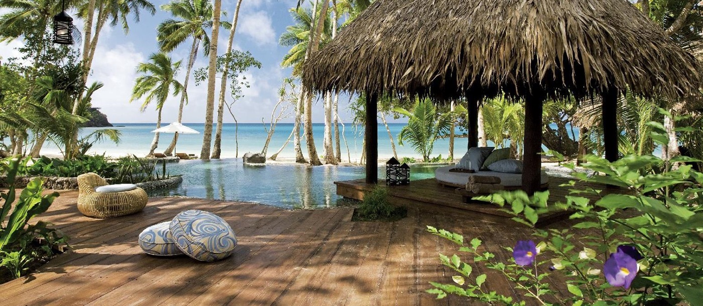 Private pool and terrace of a seagrass residence at COMO Laucala Fiji
