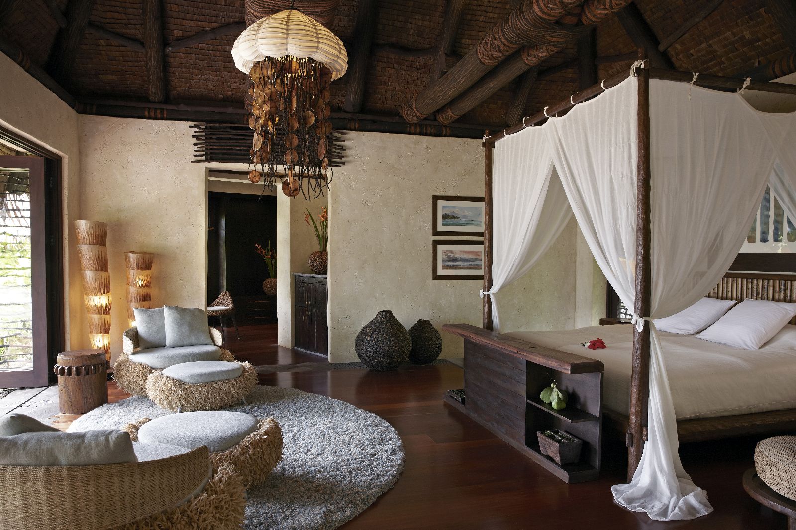 Bedroom of a seagrass villa at COMO Laucala Fiji