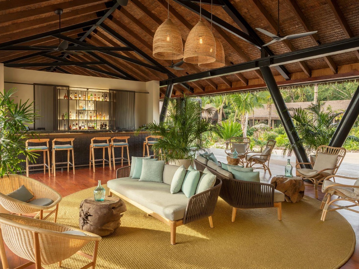Thatch roofed bar at the Six Senses Fiji